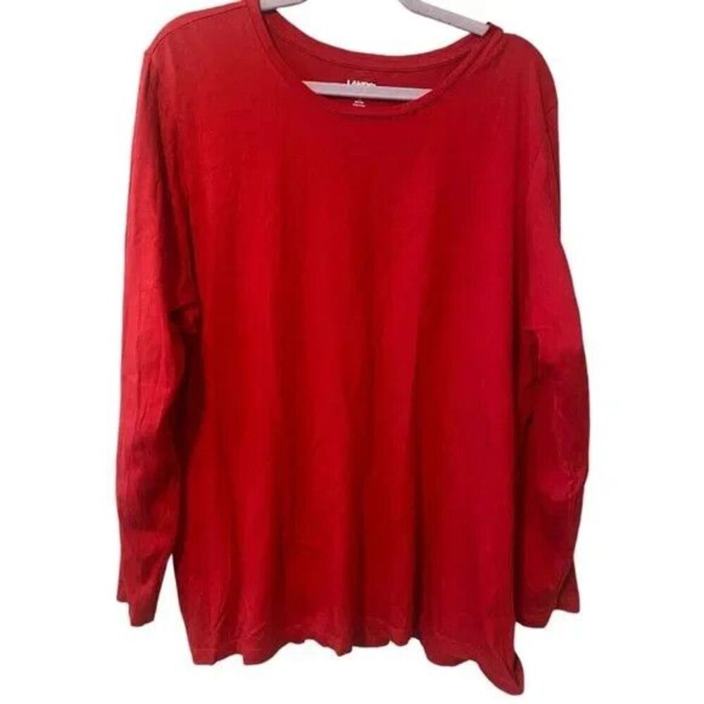 Land's End Women's Size 2X Red 100% Cotton Long Sleeve Shirt Tee